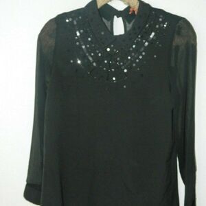 ‎Modcloth Blouse Black Sheer Embellished  Medium